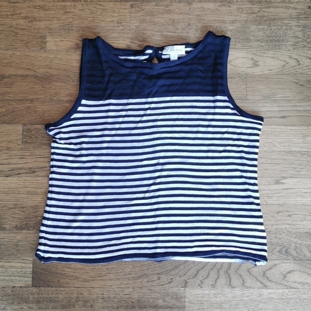 𝅺ST. John Sport Black White Stripe Sleeveless Knit